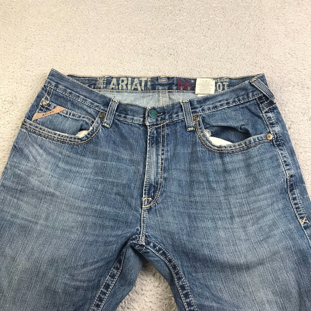 Ariat Jeans Mens 38 (39x35) M6 Slim Boot Blue Western Work Cowboy Denim - Picture 3 of 14